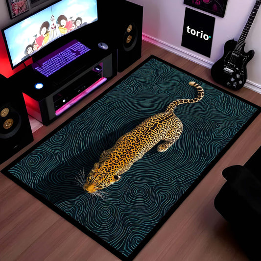 Abstract Leopard Area Flat Rug | Luxury Animal Print Floor Mat | Modern Artistic Carpet for Bedroom, Living Room & Studio Decor | Anti Slip Washable 3 mm Thin Flat Rug