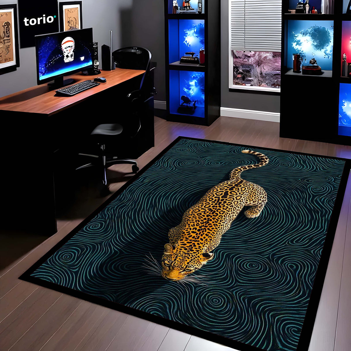 Abstract Leopard Area Flat Rug | Luxury Animal Print Floor Mat | Modern Artistic Carpet for Bedroom, Living Room & Studio Decor | Anti Slip Washable 3 mm Thin Flat Rug