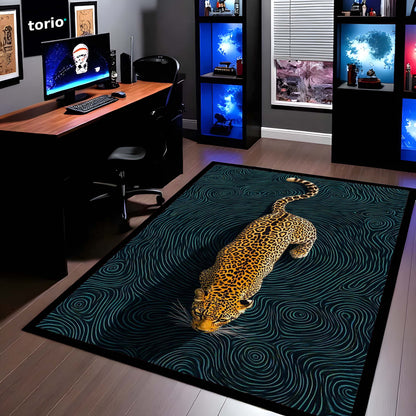 Abstract Leopard Area Flat Rug | Luxury Animal Print Floor Mat | Modern Artistic Carpet for Bedroom, Living Room & Studio Decor | Anti Slip Washable 3 mm Thin Flat Rug