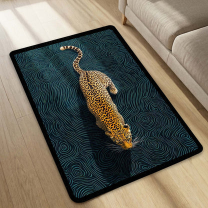 Abstract Leopard Area Flat Rug | Luxury Animal Print Floor Mat | Modern Artistic Carpet for Bedroom, Living Room & Studio Decor | Anti Slip Washable 3 mm Thin Flat Rug