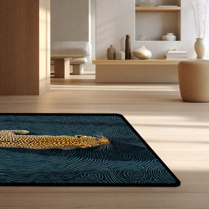 Abstract Leopard Area Flat Rug | Luxury Animal Print Floor Mat | Modern Artistic Carpet for Bedroom, Living Room & Studio Decor | Anti Slip Washable 3 mm Thin Flat Rug