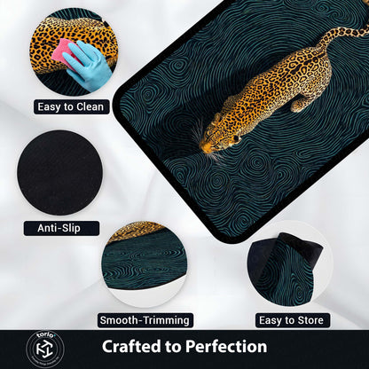 Abstract Leopard Area Flat Rug | Luxury Animal Print Floor Mat | Modern Artistic Carpet for Bedroom, Living Room & Studio Decor | Anti Slip Washable 3 mm Thin Flat Rug