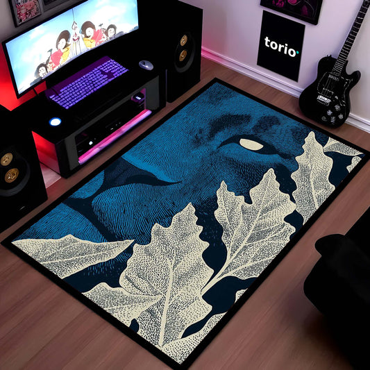 Abstract Face Art Area Flat Rug | Modern Artistic Floor Mat with Leaf Design | Aesthetic Carpet for Bedroom, Living Room & Studio Decor | Anti Slip Washable 3 mm Thin Flat Rug