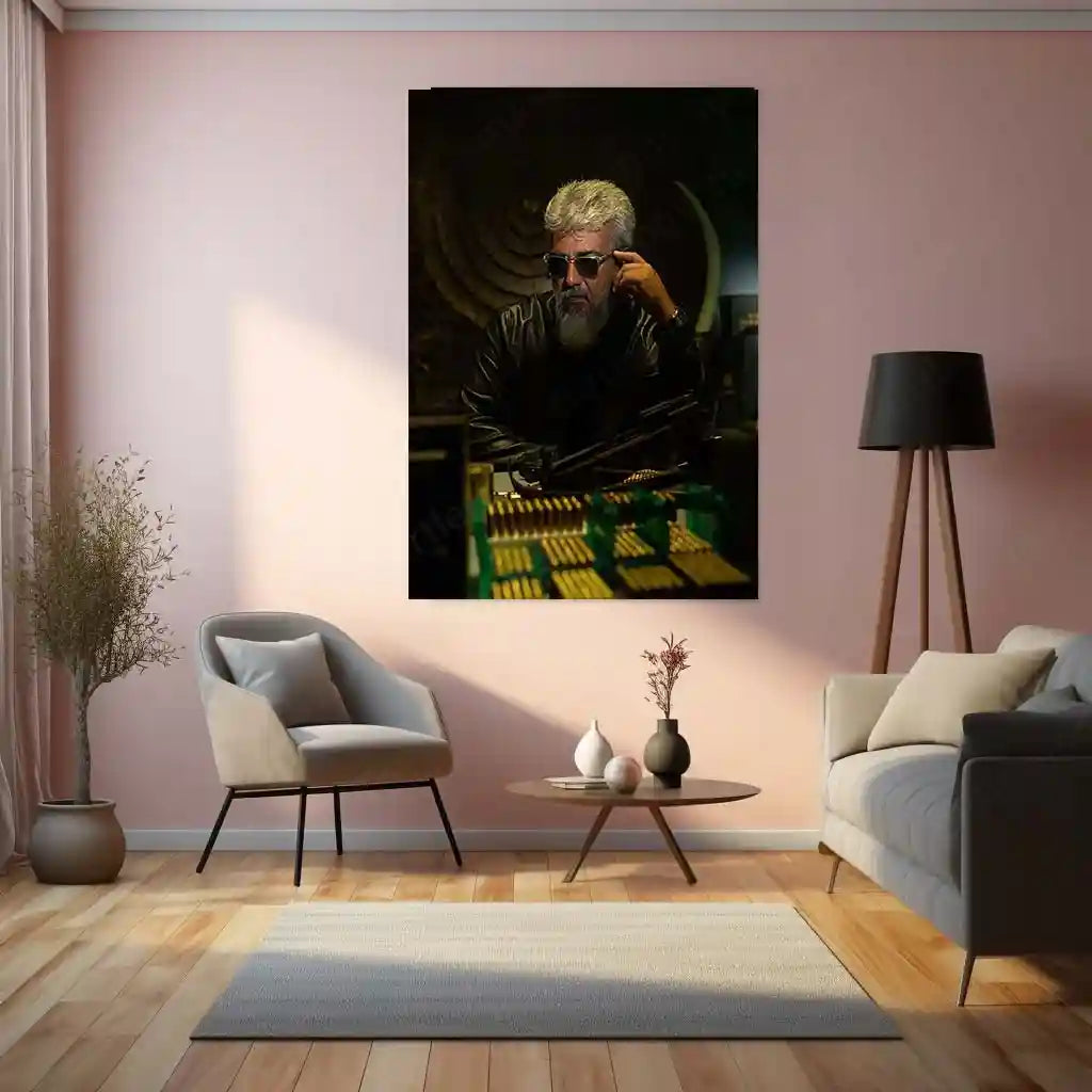 Movies & Series Metal Poster | Thala Ajith Kumar Stylish Metal Poster | Mass South Superstar Wall Art | Premium Actor Portrait Frame 03 - TURTLEWINGS