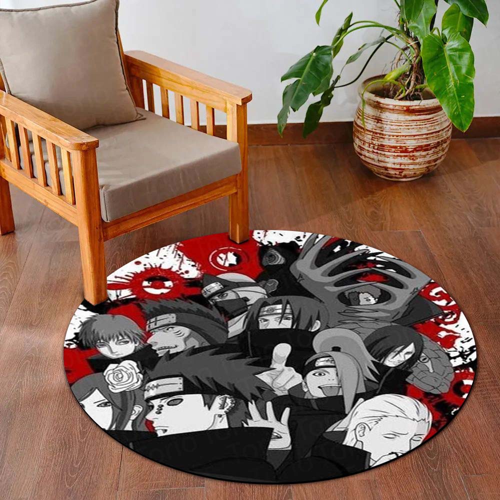 Akatsuki Naruto Round Flat Rug | Red Cloud Anime Circle Floor Mat | Anti-Slip 3 mm Absorbent Flat Rug for Bedroom, Gaming Room & Otaku Decor