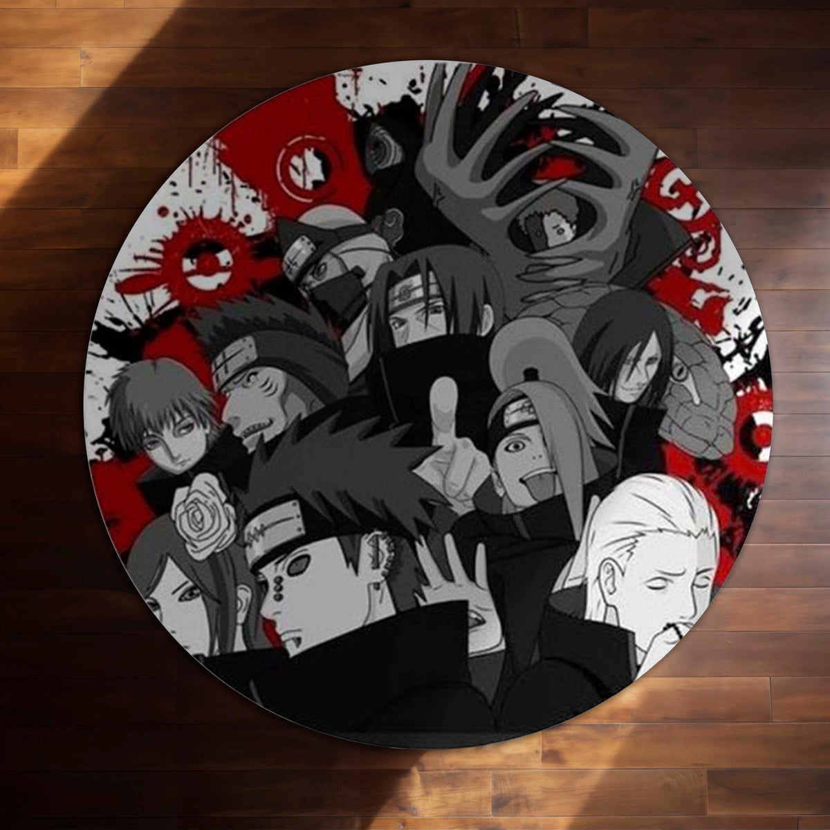 Akatsuki Naruto Round Flat Rug | Red Cloud Anime Circle Floor Mat | Anti-Slip 3 mm Absorbent Flat Rug for Bedroom, Gaming Room & Otaku Decor