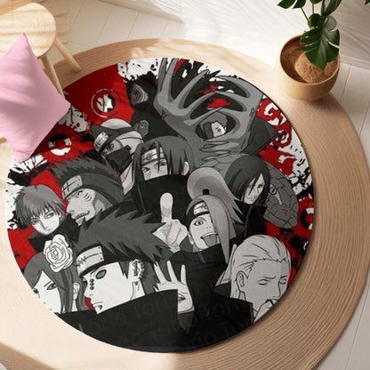 Akatsuki Naruto Round Flat Rug | Red Cloud Anime Circle Floor Mat | Anti-Slip 3 mm Absorbent Flat Rug for Bedroom, Gaming Room & Otaku Decor