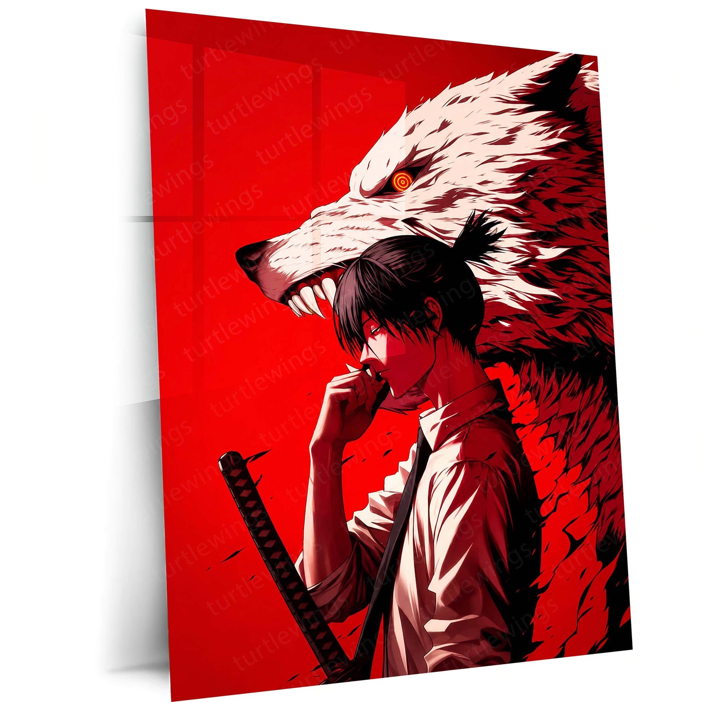 Anime Metal Poster | Aki Hayakawa & Fox Devil Crimson Aura Wall Art