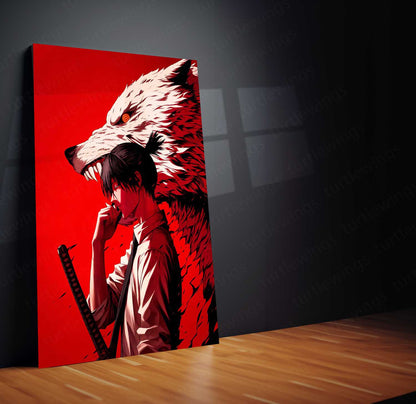 Anime Metal Poster | Aki Hayakawa & Fox Devil Crimson Aura Wall Art