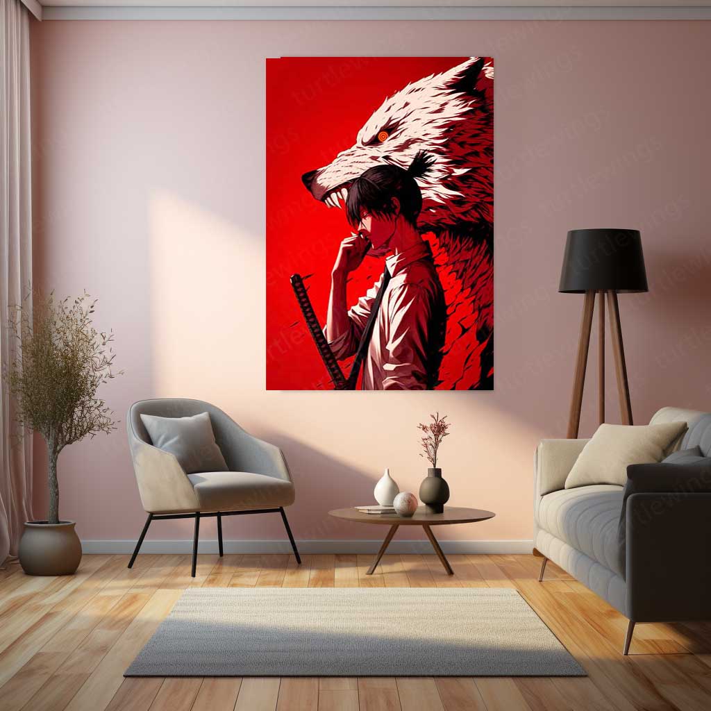 Anime Metal Poster | Aki Hayakawa & Fox Devil Crimson Aura Wall Art