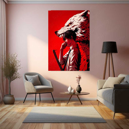 Anime Metal Poster | Aki Hayakawa & Fox Devil Crimson Aura Wall Art