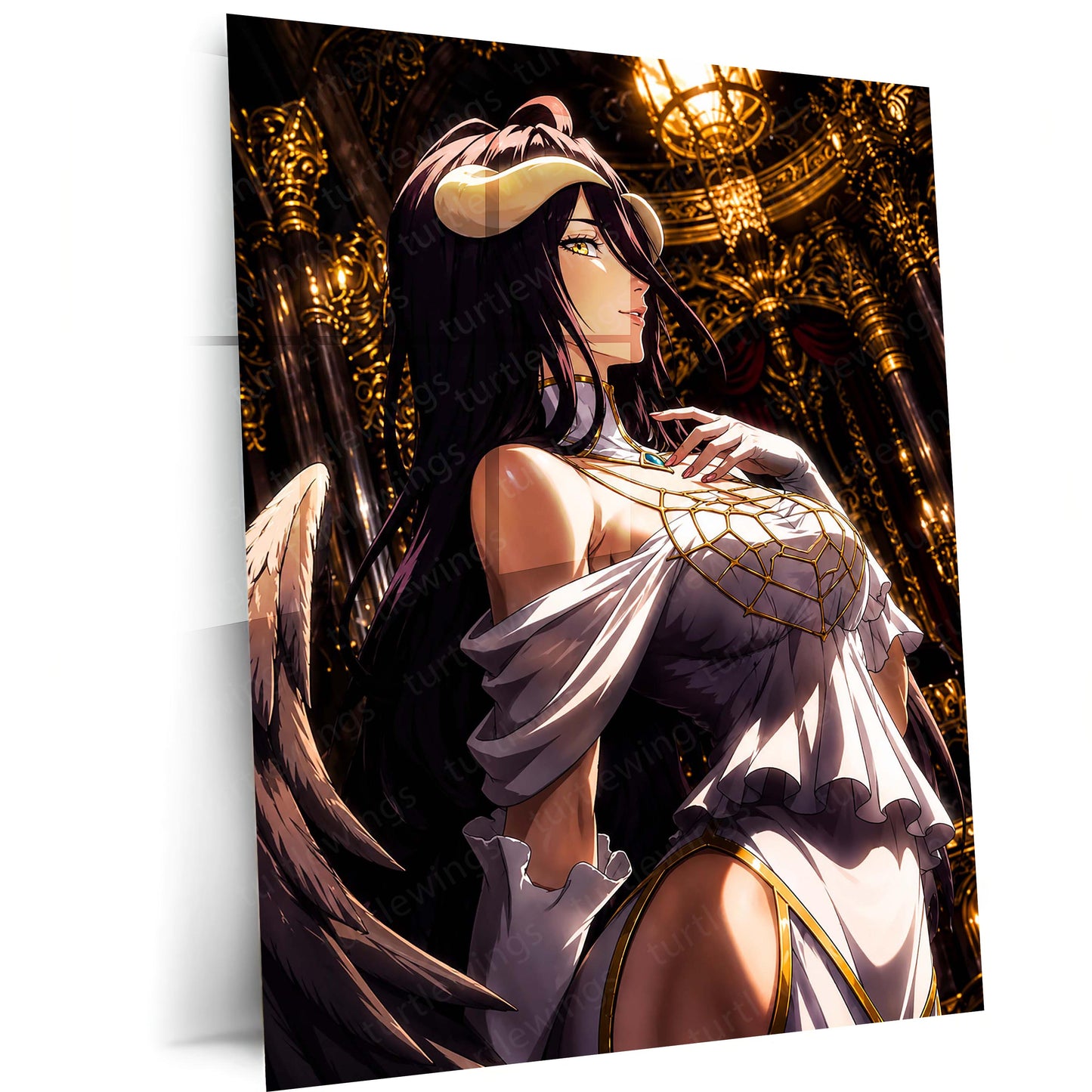 Anime Metal Poster | Overlord Metal Poster | Albedo Royal Guardian Wall Art | Dark Fantasy Anime Queen Metal Frame