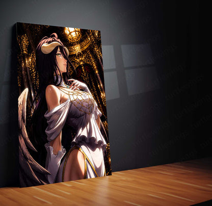 Anime Metal Poster | Overlord Metal Poster | Albedo Royal Guardian Wall Art | Dark Fantasy Anime Queen Metal Frame