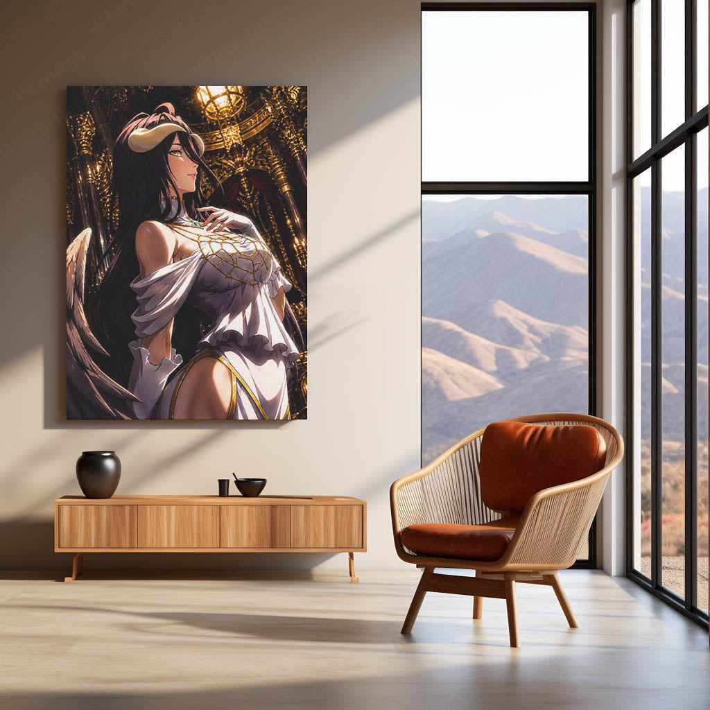 Anime Metal Poster | Overlord Metal Poster | Albedo Royal Guardian Wall Art | Dark Fantasy Anime Queen Metal Frame