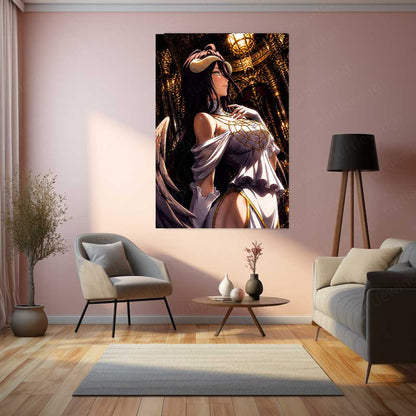 Anime Metal Poster | Overlord Metal Poster | Albedo Royal Guardian Wall Art | Dark Fantasy Anime Queen Metal Frame