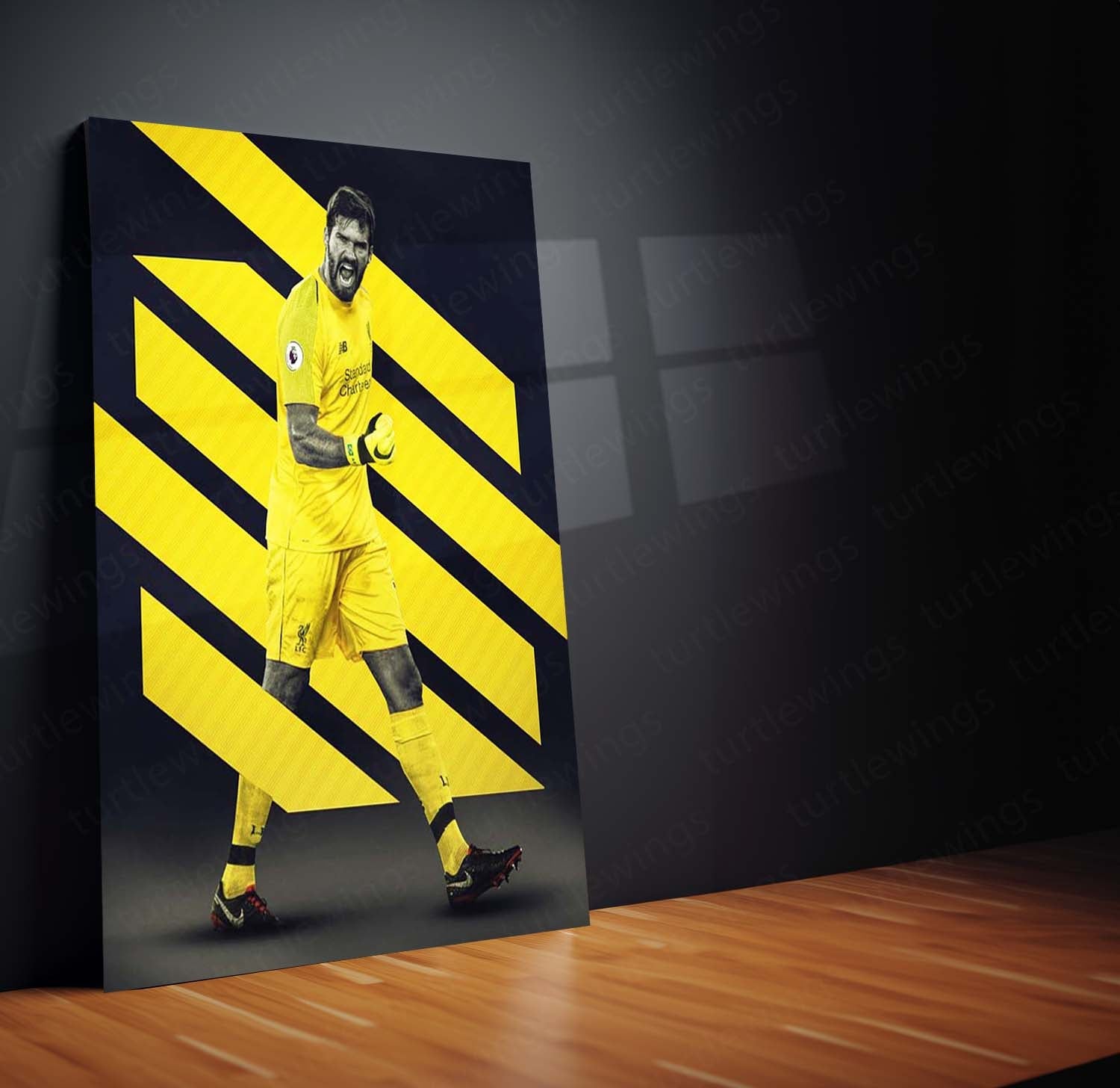 Alisson Becker Liverpool Yellow Jersey Celebration – Metal Frame | Goalkeeper Wall Art - TURTLEWINGS