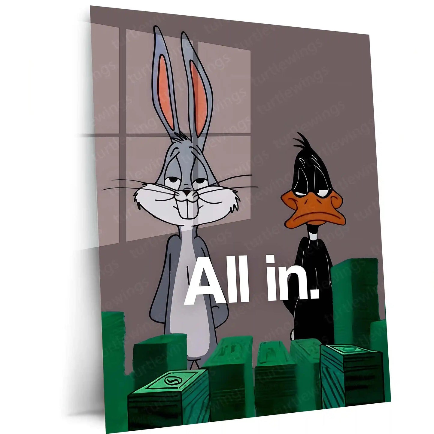 Quote Metal Poster |All In | High-Stakes, Zero-Doubt Hustle Metal Frame - TURTLEWINGS 