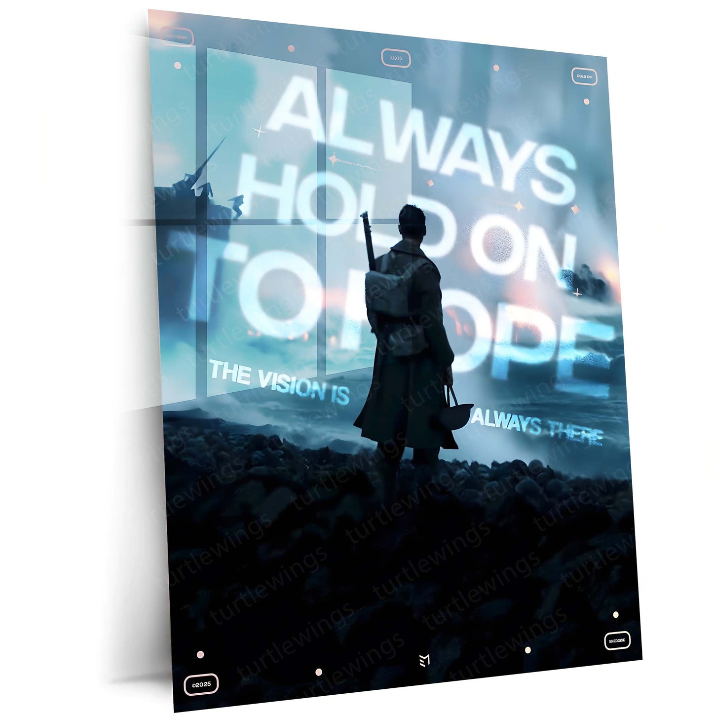 Quote Metal Poster | Always Hold On to Hope Metal Frame | Inspirational Quote Wall Art | Futuristic Motivational Metal Poster