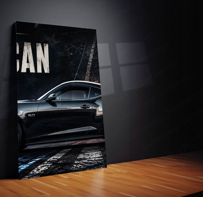Car Metal Poster Set of 3 | Ford Mustang GT American Street Legend Route 66 Triptych Wall Art