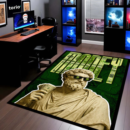 Hustle Money Greek Statue Area Flat Rug | Luxury Wealth Aesthetic Flat Rug | Dollar Gaming Room & Office Decor