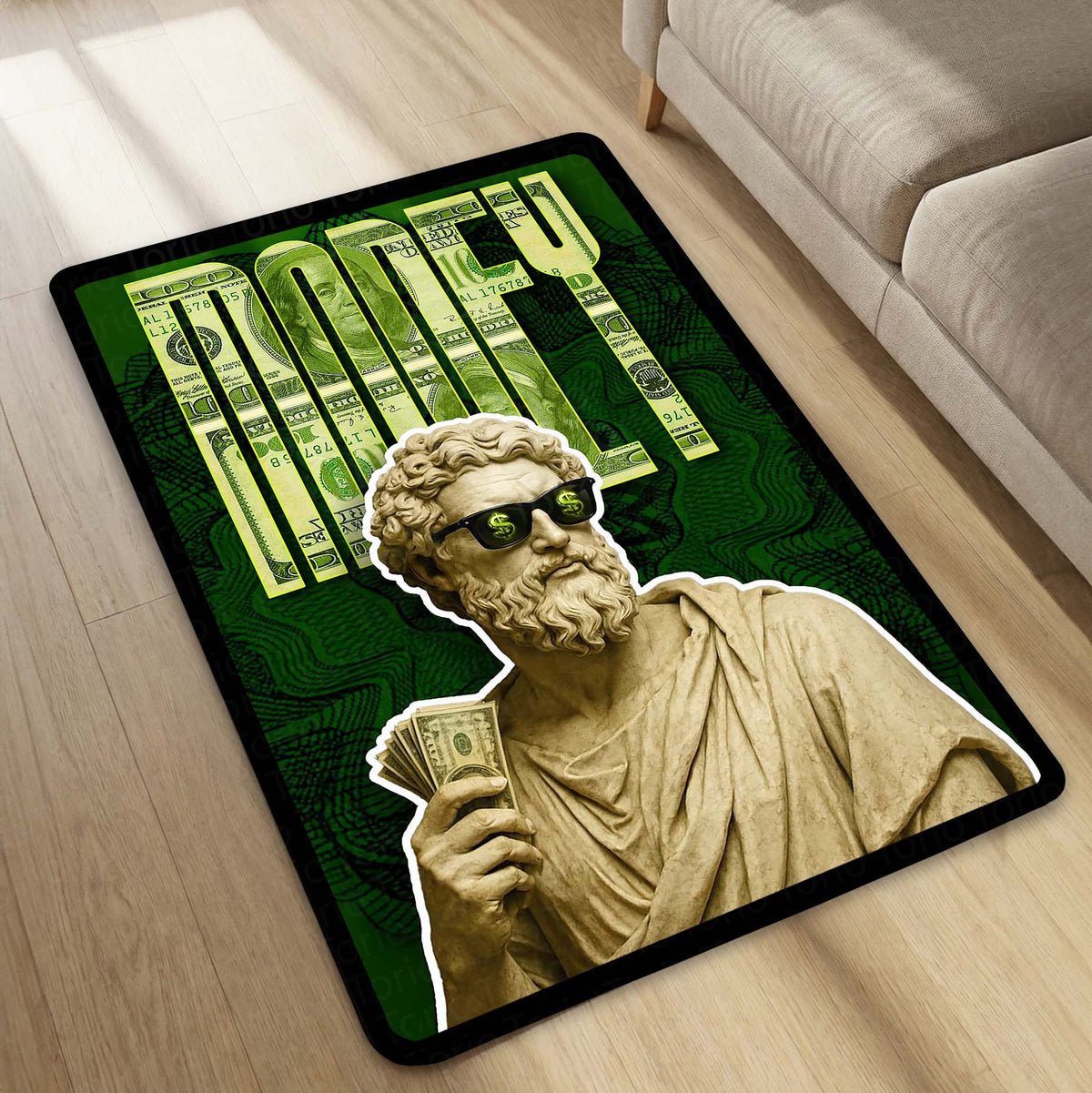 Hustle Money Greek Statue Area Flat Rug | Luxury Wealth Aesthetic Flat Rug | Dollar Gaming Room & Office Decor