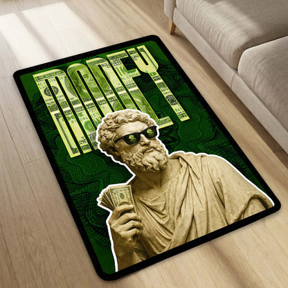 Hustle Money Greek Statue Area Flat Rug | Luxury Wealth Aesthetic Flat Rug | Dollar Gaming Room & Office Decor
