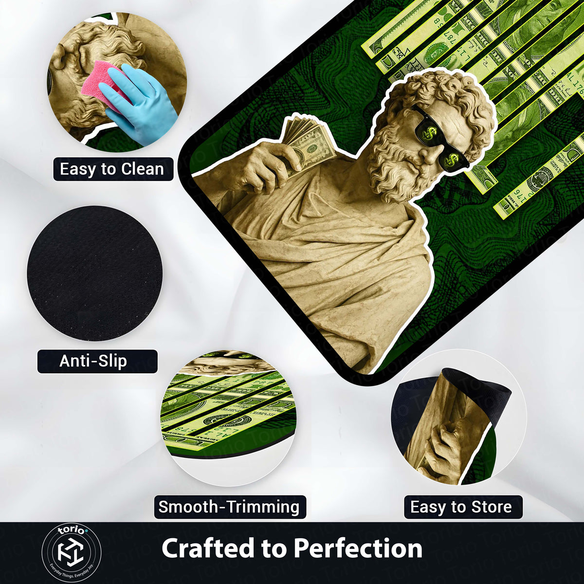 Hustle Money Greek Statue Area Flat Rug | Luxury Wealth Aesthetic Flat Rug | Dollar Gaming Room & Office Decor