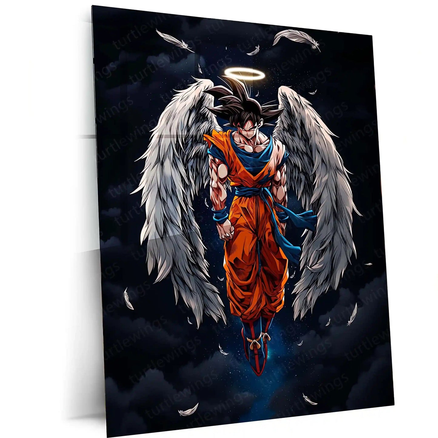 Anime Metal Poster | Goku Angel Metal Poster | Dragon Ball Z Anime Wall Art | Super Saiyan Warrior Frame | Anime Room Decor - TURTLEWINGS