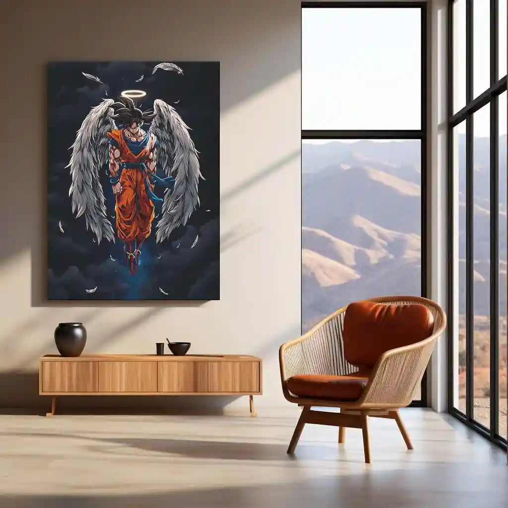 Anime Metal Poster | Goku Angel Metal Poster | Dragon Ball Z Anime Wall Art | Super Saiyan Warrior Frame | Anime Room Decor - TURTLEWINGS