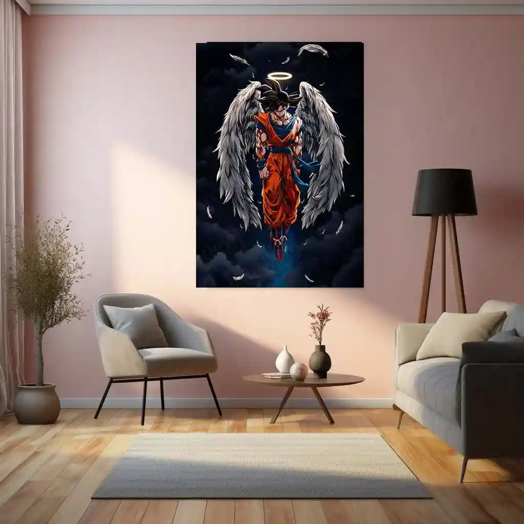Anime Metal Poster | Goku Angel Metal Poster | Dragon Ball Z Anime Wall Art | Super Saiyan Warrior Frame | Anime Room Decor - TURTLEWINGS