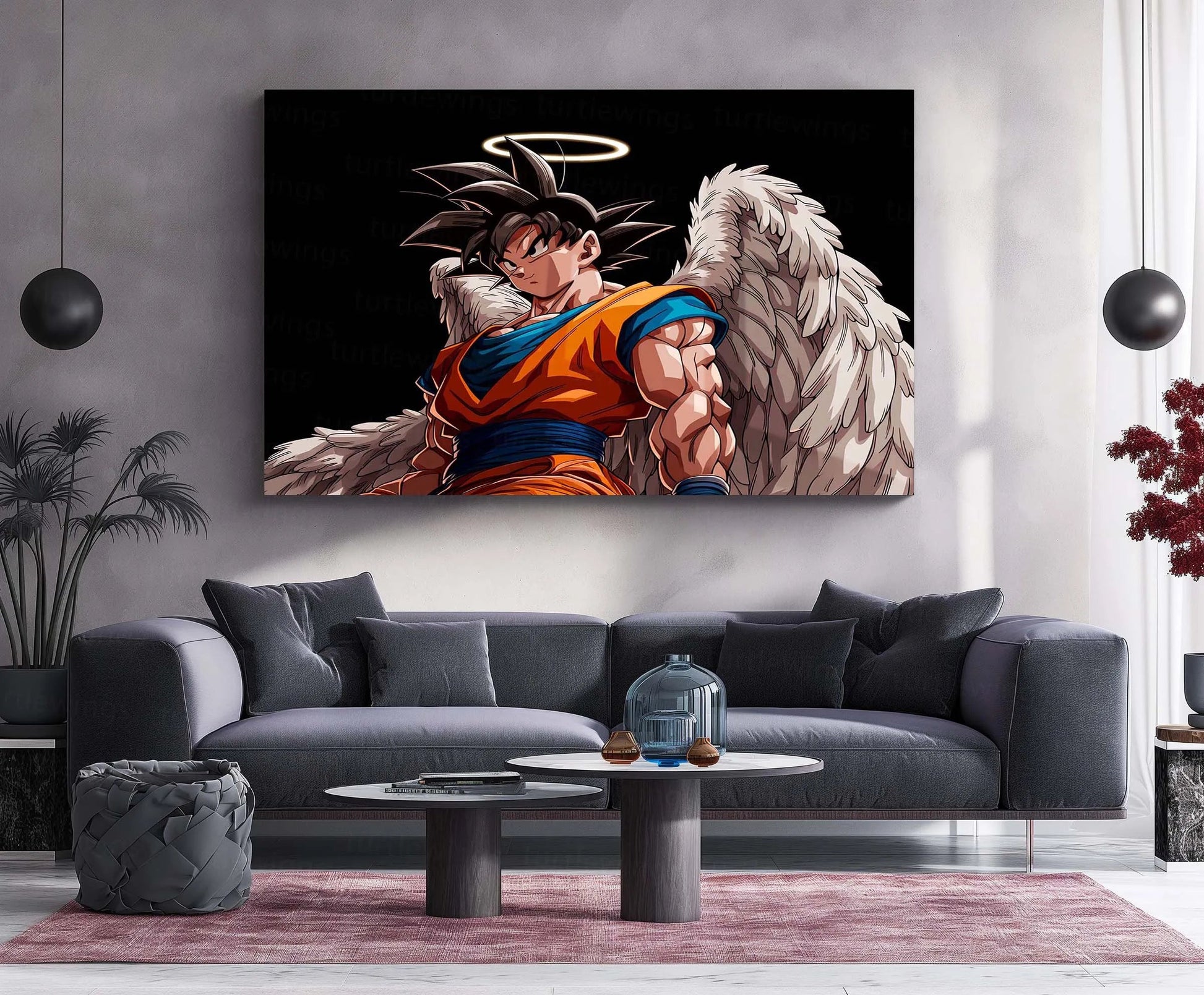 Anime Metal Frame | Angel Goku Metal Poster | Dragon Ball Z Wall Art | Divine Wings Goku Frame | Anime Room Decor - TURTLEWINGS