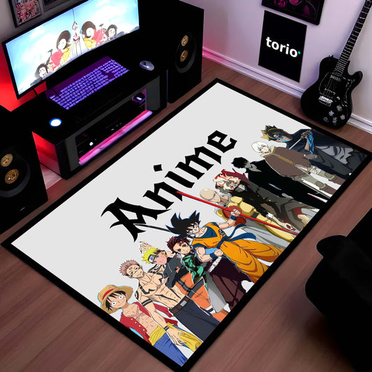 Anime Universe Area Flat Rug | Multi Anime Characters Floor Mat | Anime Aesthetic Flat Rug for Bedroom, Gaming Room & Otaku Decor | Anti Slip Washable 3 mm Thin Carpet