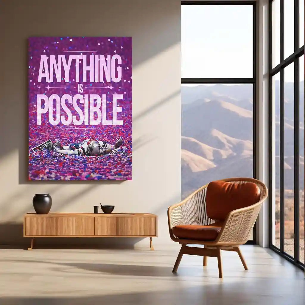 Quote Metal Poster | Tom Brady – Anything Is Possible Metal Frame GOAT Mentality NFL Wall Art | Championship Belief Quote Metal Poster - TURTLEWINGS