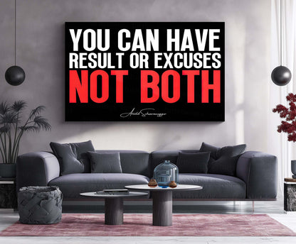 Quote Metal Poster | Arnold Schwarzenegger Quote – “Results or Excuses, Not Both” | Motivational Gym Wall Metal Frame Poster