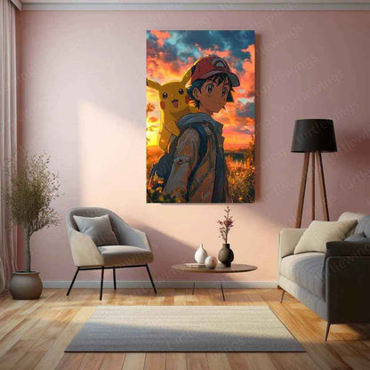 Ash & Pikachu’s Love - Pokémon Metal Poster | Heartfelt Friendship | Iconic Duo Wall Art - TURTLEWINGS