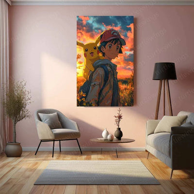 Ash & Pikachu’s Love - Pokémon Metal Poster | Heartfelt Friendship | Iconic Duo Wall Art - TURTLEWINGS
