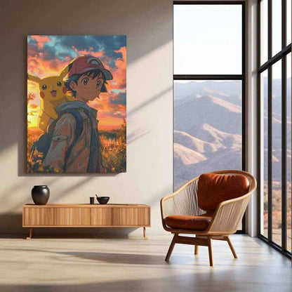Ash & Pikachu’s Love - Pokémon Metal Poster | Heartfelt Friendship | Iconic Duo Wall Art - TURTLEWINGS