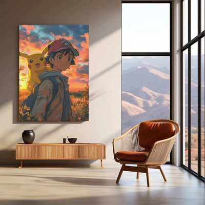 Ash & Pikachu’s Love - Pokémon Metal Poster | Heartfelt Friendship | Iconic Duo Wall Art - TURTLEWINGS