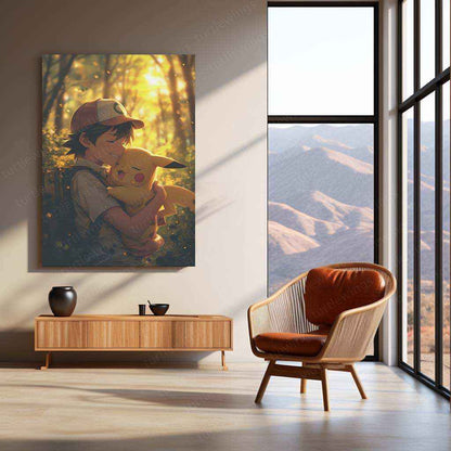 Ash & Pikachu’s Love - Pokémon Metal Poster | Iconic Duo | Heartwarming Anime Art - TURTLEWINGS