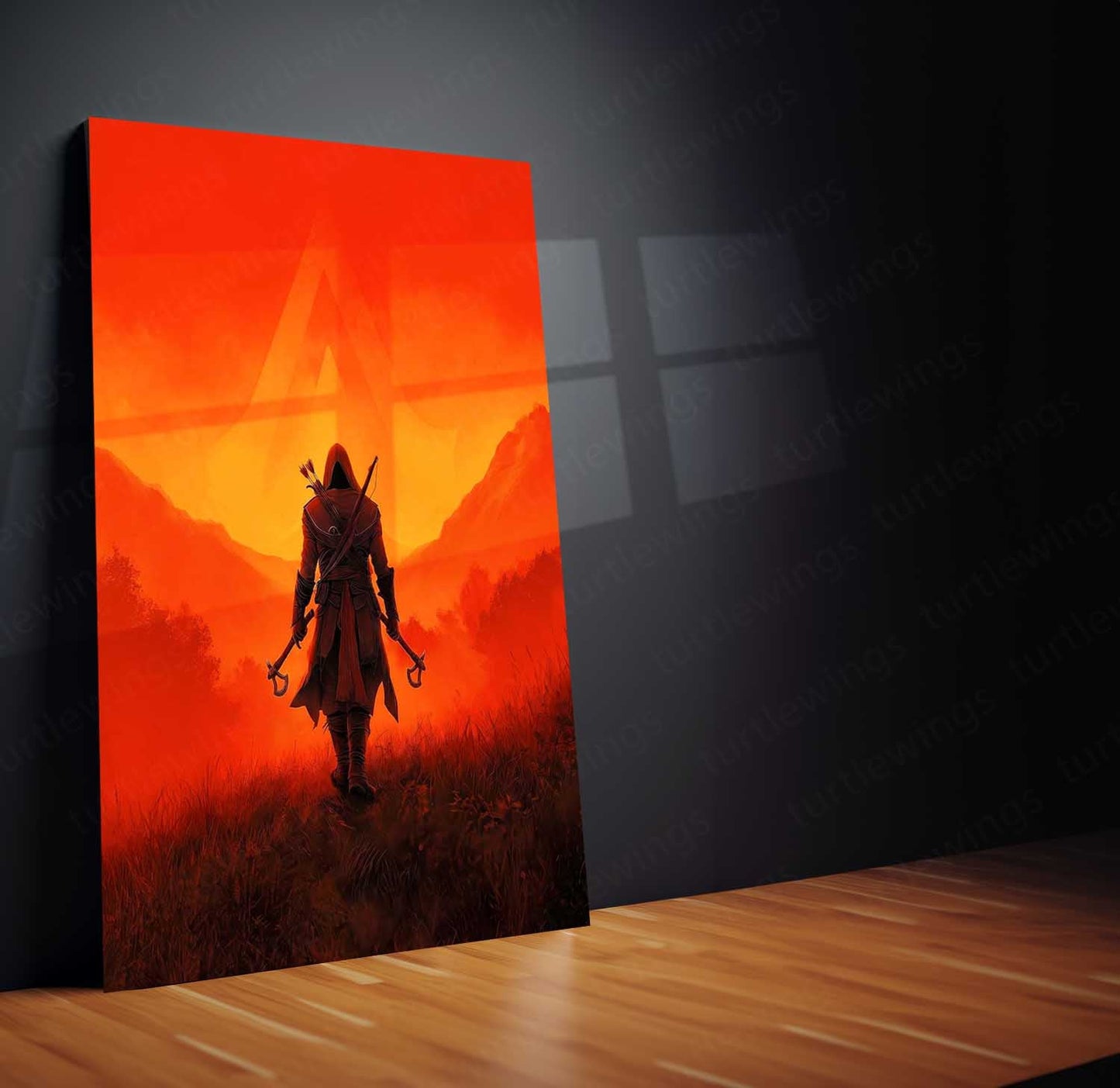 Game Metal Poster | Assassin’s Creed Metal Poster | Hooded Assassin Sunset Wall Art | Legendary Gaming Metal Frame