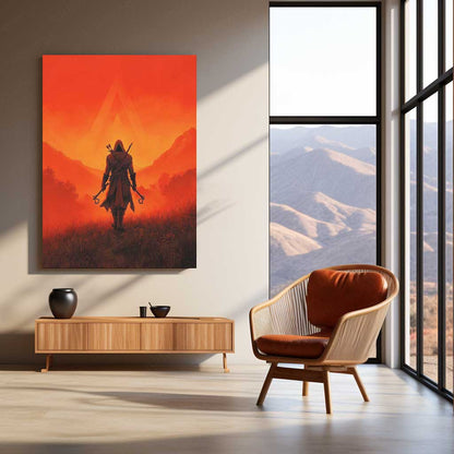 Game Metal Poster | Assassin’s Creed Metal Poster | Hooded Assassin Sunset Wall Art | Legendary Gaming Metal Frame