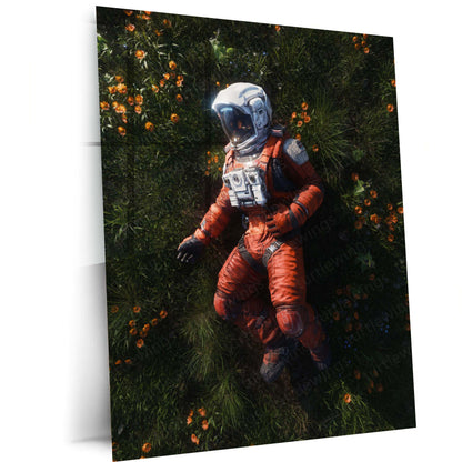 Among the Flowers – Cosmic Serenity Wall Art  Astronaut Dreamscape Space Metal Frame by TurtleWings