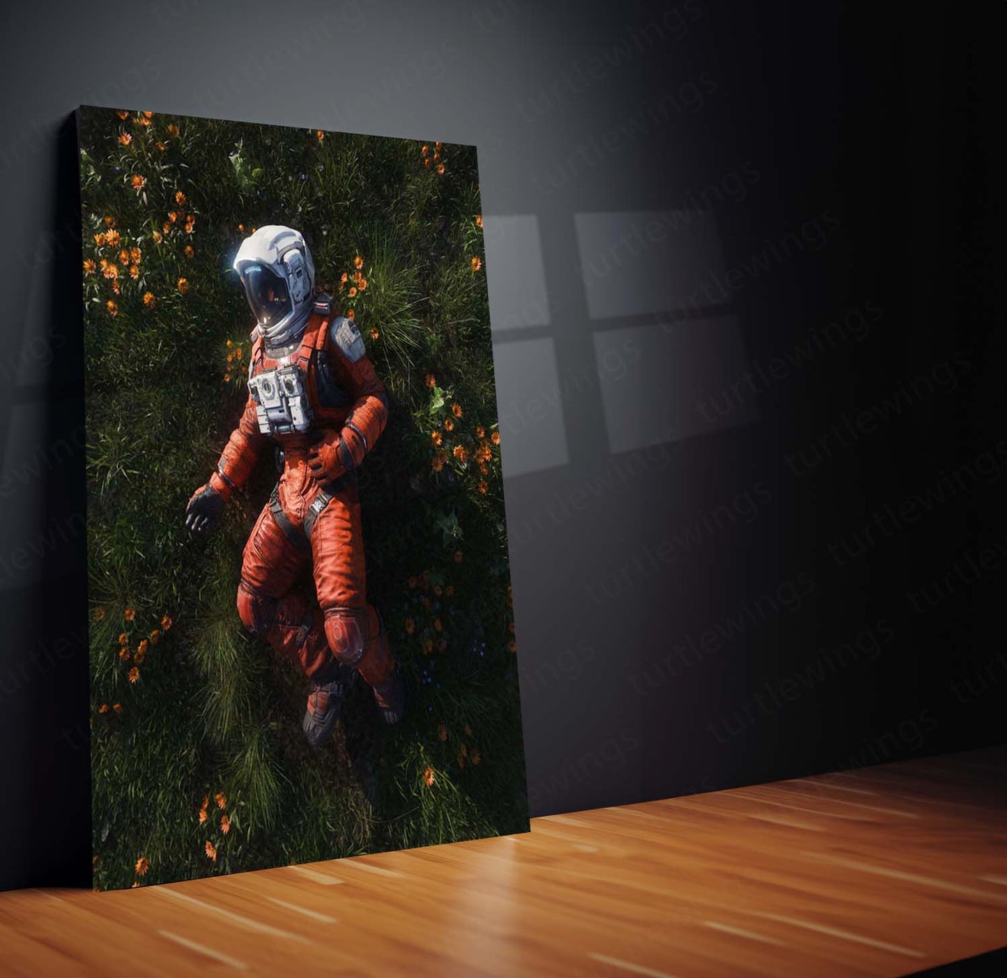 Among the Flowers – Cosmic Serenity Wall Art  Astronaut Dreamscape Space Metal Frame by TurtleWings