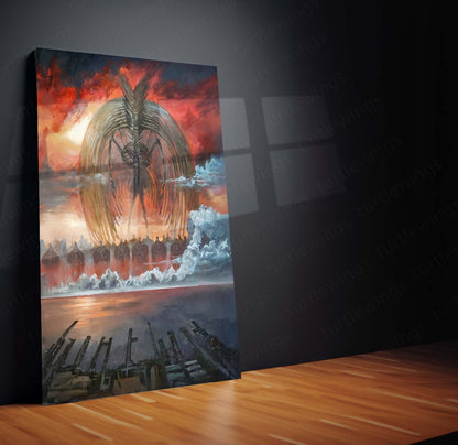 Anime Metal Poster | Attack on Titan Metal Frame | Colossal Titan Anime Wall Art | Premium Metal Poster
