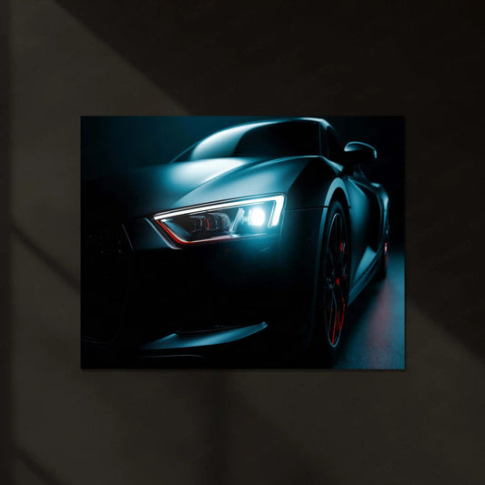 Audi R8 Neon LED Metal Poster | V10 Supercar Wall Art | Red & White Performance Glow Frame - TURTLEWINGS
