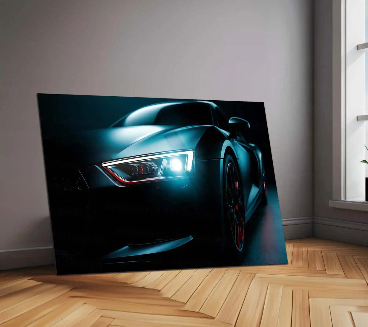 Audi R8 Neon LED Metal Poster | V10 Supercar Wall Art | Red & White Performance Glow Frame - TURTLEWINGS