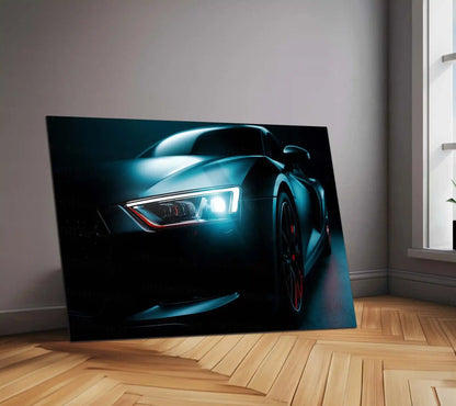 Audi R8 Neon LED Metal Poster | V10 Supercar Wall Art | Red & White Performance Glow Frame - TURTLEWINGS