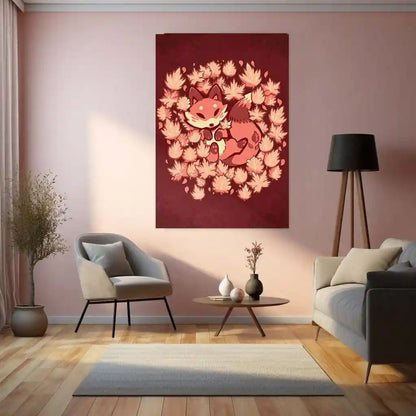 Autumn Leaves Fox | Calm Nature Metal Frame Serene Forest Aesthetic Wall Art - TURTLEWINGS