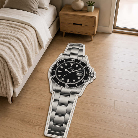 Rolex Submariner Watch Floor Mat (3 mm Thick) | Luxury Timepiece Cut-Out Flat Rug for Bedroom, Office & Watch Collector Décor