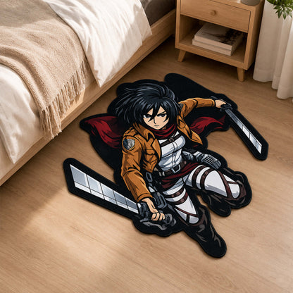 Mikasa Ackerman Attack on Titan Cut-out Flat Rug | Iconic Anime Warrior Flat Rug | Premium Manga Room Decor